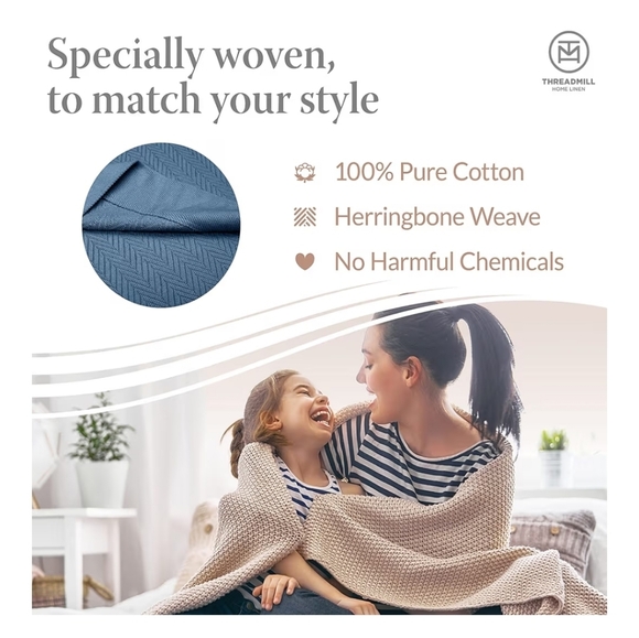 Threadmill Luxury Cotton Blankets for King Size Bed All-Season Cozy 100% Cotton - Picture 3 of 11